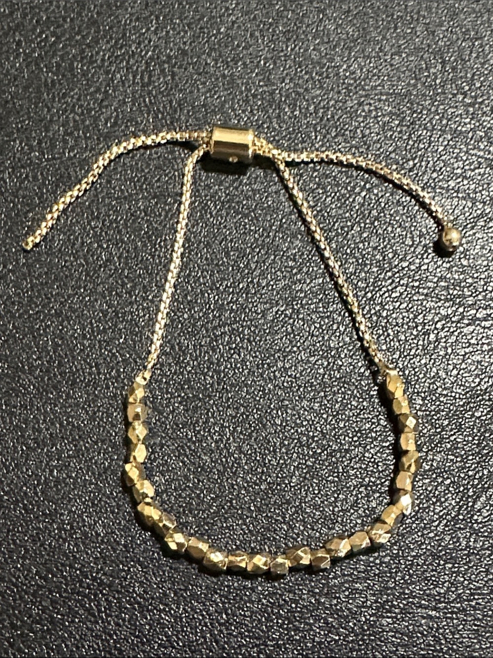 J.Crew Gold Tone Faceted Nugget Bead Adjustable Bolo Slider Bracelet